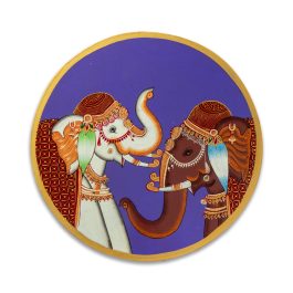 Hand-Painted Round Elephant Wall Plate – Indian Scenery Design (12″)